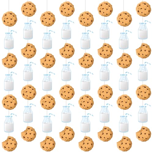 Xinnun Cookie Milk Party Decorations Chocolate Chip Cookie Milk Garlands Banners Cutouts Ribbon Streamers for Scout Street Theme Birthday Baby Shower Party Decorations Supplies - style: Cookie Milk