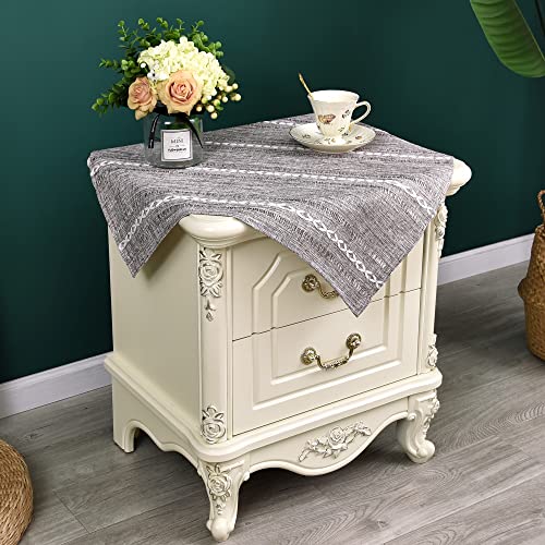 NEWISHER Rustic Farmhouse Embroidered Small Square Tablecloth Jacquard Striped Table Cloth Linen Texture Washable Fabric Side Table Cover Kitchen Dining Home Decoration (Coffee, 24x24 inch) - color: Coffee, size: 24" x 24" (Square)