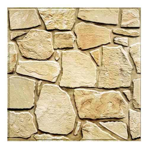COMSTICKC 3D Faux Stone Wall Panel Peel and Stick Wall Stickers, 10 Pcs of 12"X12", Not Real Stone, Ultra-Light Thin PVC Rock Adhesive Decorative Tiles Wall Covering Wallpaper Interior Decor, Brown - color: Brown