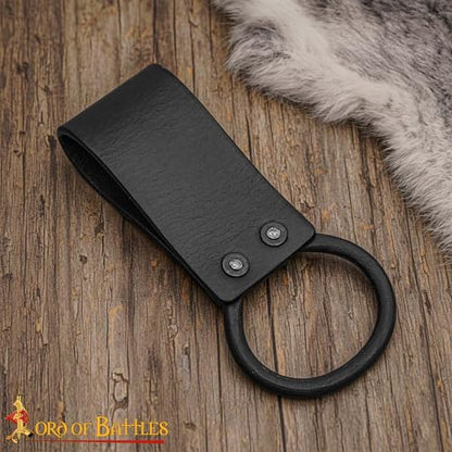 Lord of Battles Medieval Genuine Leather Axe Frog | Axe Holster with Belt Loop | Waist Holder for Axes, Tools - color: Mjolnir - Black