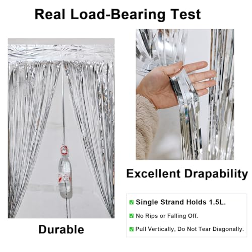 2 Pack Thickened Silver Metallic Foil Fringe Curtains Streamer Rip Resistant Shimmer Tinsel Photo Booth Backdrop for Birthday Wedding Christmas Bachelorette Party Decorations 3.28ft x 6.56ft - color: Silver, size: 2 Pack