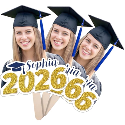 Graduation Custom Cutout Big Head on a Stick for 2026, 6 to 24", Fun Face Cardboard Cutouts, Personalized Fat Heads, Senior Night Photo Prop, Birthday, Party Décor, 1 PC, Gold - color: 2026 Gold