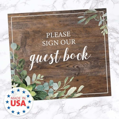 Lush Greenery Please Sign Our Guestbook Sign / 8" x 9" Flat Rustic Faux Wood Wedding Guest Signature Sign/Modern Floral Plastic Table Top Plaque/Made In The USA - color: Lush Greenery, style: Guestbook
