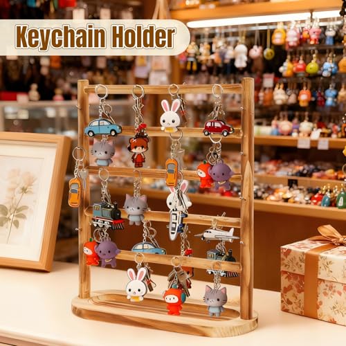 Earring Display Stands for Selling, 5 Tier Wooden Jewelry Display Rack with 56 Hooks for Vendors, Two-Sided Desktop Jewelry Towers Earring Cards Organizer for Bracelets, Rings