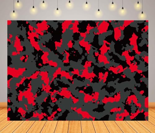 17x10ft Fabric Modern Red Black Gray Camouflage Backdrop Abstract Military Camo Texture Background for Army Solider Party Decorations Photo Studio Props - size: 17x10FT