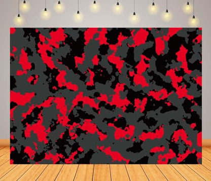 20x10ft Fabric Modern Red Black Gray Camouflage Backdrop Abstract Military Camo Texture Background for Army Solider Party Decorations Photo Studio Props - size: 20x10FT