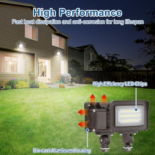 DAKASON 30W LED Flood Light Outdoor, Dusk-to-Dawn Photocell 180° Adjustable Knuckle, 3900LM 5000K Replaces 100W HPS/MH, IP65 Waterproof Outdoor Security Lighting Fixture, 100-277Vac, ETL Listed - size: 1 Pack