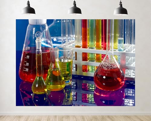 Trykid 9x6ft Colorful Lab Glassware Chemical Backdrop Science Experiment Liquid Photography Background School Lab Party Decoration Tapestry Photo Booth Prop Fabric - size: 9x6ft