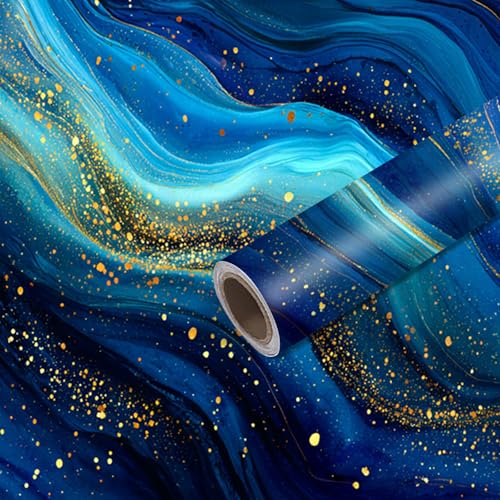Nuxovilar Blue Agate Marble Textured Peel and Stick Wallpaper, 15.75"x39.37", Self-Adhesive Contact Paper, Artistic Gem Pattern for Bedroom, Living Room and Table Decor - color: YLU03575, size: 15.75" x 39.37"
