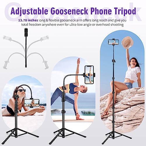 Nineigh 80" Phone Tripod, Selfie Stick Cellphone Tripod, Aluminum Tripods Stand for Video Photo Vlog, Travel Tripods with Gooseneck Remote Phone Holder, Compatible with iPhone Android Smartphone - size: 80 Inch