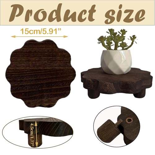 3 Pack Small Scalloped Wood Risers for Display ,Wooden Stands with Removable Feet Farmhouse Rustic Decor for Table Tiered Trays Home Kitchen Decoration (Dark Brown, 5.9 Inch) - color: Dark Brown, size: 5.9 Inch
