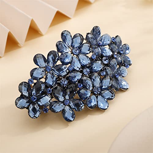 Aimimier Flower Crystal Hair Barrettes Shiny Rhinestone Hair Spring Clips Hair Pins Bridal Hairpiece Wedding Hair Accessories for Women (Blue) - color: Blue