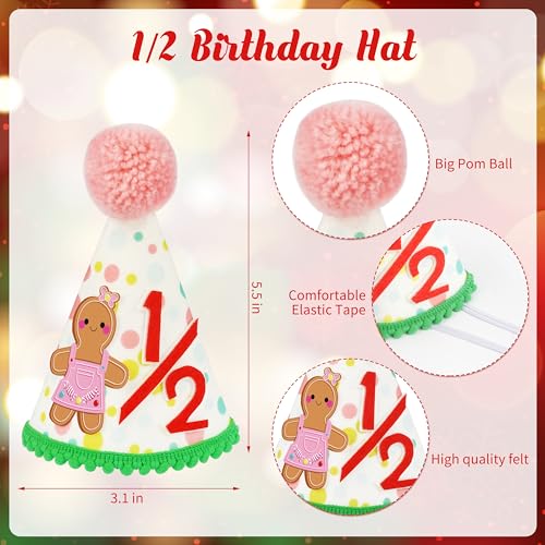 1/2 Birthday Christmas Half Birthday Decorations - Christmas It's My 1/2 Bday Banner Glitter Cake Topper Tassel High Chair Banner & Cone Hat Halfway to One Boy Girl Party Supplies - color: Red