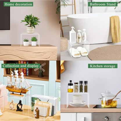 RattanView 2 Pcs 9 x 6 x 6 Inch Large Acrylic Risers Display Stands 5 mm Thick Acrylic Shelf Riser Showcase for Bookshelf Collectibles Jewelry Cupcakes Food Figures Perfume Cabinet (Clear) - color: Clear, size: 9 x 6 x 6 Inch, 5 mm
