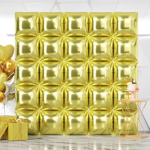 NISOCY 25PCS Light Gold Square Foil Balloons Wall Backdrop Metallic Double Sided Light Gold Christmas Balloons Tunnel Arch Kit for New Year Birthday Anniversary Wedding Graduation Party Decorations - color: A03 - Light Gold, size: 25PCS