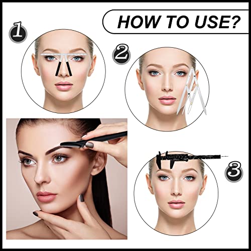 Weewooday 6 Pieces Tattoo Eyebrows Rulers 3 Point Positioning Ruler Mini Caliper Double Scale Vernier Calipers Eyebrow Caliper Microblading Ruler Measuring Tool with Eyebrow Shaver(Black) - color: black, silver