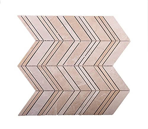 Beige Textured Chevron Crema Marfil Marble Mosaic Tile (6.09 Sq ft- Box of 5 Sheets) - color: Beige, size: 13 x 13.5 in (Pack of 5)