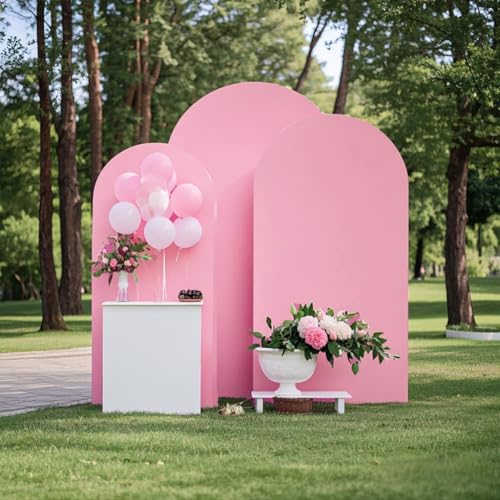 Pack of 3 Arch Backdrop Cover Pink Spandex Fitted Wedding Arched Cover for Bridal Shower Birthday Party Gender Reveal Backdrop Decor (6/6.6/7.2ft) - color: Pink, size: 6/6.6/7.2 FT