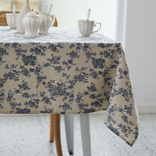 YiHomer Pastoral Rectangle Tablecloth - 52 x 70 Inch Table Cloth - Washable Table Cover with Dust-Proof Wrinkle Resistant for Restaurant, Picnic, Indoor and Outdoor Dining, Floral (Dark Blue) - color: A - Floral (Dark Blue), size: 70" x 52" (Rectangular)