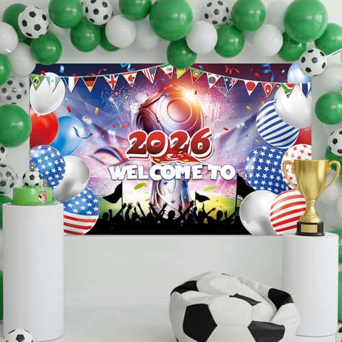 World Cup Backdrop 2026 International Country Flag&Trophy Showcase Decorations Welcome Banner Soccer Merchandise Football Background Classroom Office Sport Event Home Party Photo Booth Props 71×43In