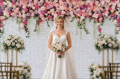 8x8ft White Brick Wall Flowers Background Spring Theme Photography Backdrop for Mother's Day Valentine Wedding Bridal Baby Shower Birthday Party Decor Banner Portrait Photo Booth Prop 134……… - size: 8x8ft