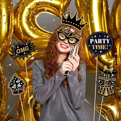 HARZHI Photo Booth Props Kit for Birthday Wedding Party Supplies Carnival Crazy Dance Decor Photobooth Funny Cute Holiday Selfie Supplies Masked Ball (36 Pcs Birthday)