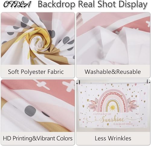 Boho Rainbow Baby Shower Backdrop 10x8ft A Little Ray of Sunshine is Almost Here Boho Pampas Baby Shower Party for Girl Cake Table Background Kids Artistic Portrait Photo Studio Booth Props - size: 10x8ft