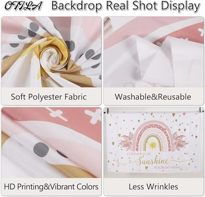 Boho Rainbow Baby Shower Backdrop 10x8ft A Little Ray of Sunshine is Almost Here Boho Pampas Baby Shower Party for Girl Cake Table Background Kids Artistic Portrait Photo Studio Booth Props - size: 10x8ft