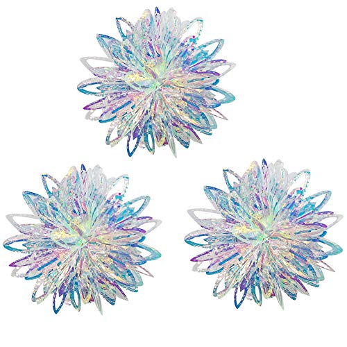 Iridescent Flower Ball Ornament Hanging Decoration, Foil Ceiling Decorative Hanging Ornaments for Christmas Bridal Shower Wedding Birthday Frozen Theme Party Fairy Princess Rainbow Show Decoration - color: Iridescent Flower Shaped Ball