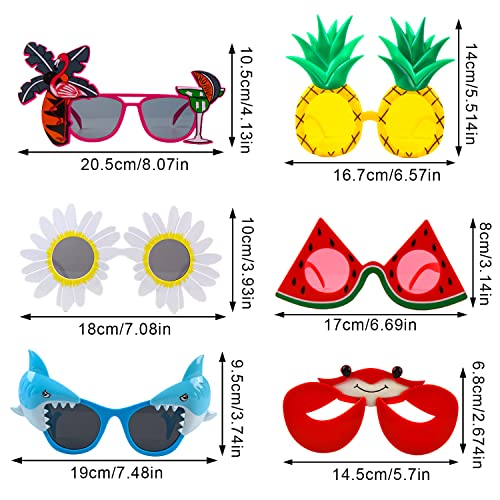 FINGOOO Hawaiian Luau Party Sunglasses, 6 Pairs Summer Pool Tropical Beach Funny Sunglasses Glasses for Adults Kids Luau Party Favors