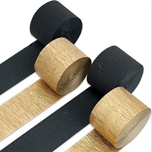 PartyWoo Crepe Paper Streamers 4 Rolls 328ft, Pack of Multicolor Crepe Paper for Party, Wedding, Birthday, New Year's Eve Decorations (1.8 Inch x 82 Ft/Roll) - color: Black Gold-9634