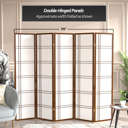 Red Lantern 6 ft. Tall Double Cross Shoji Screen - Walnut - 5 Panels - color: Walnut, size: 5 Panel