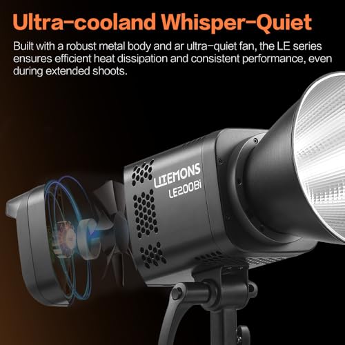 GODOX Light Kit, LE200Bi Continuous Output Lighting, Godox Lighting Kit with Quick Release Softbox, 280cm/ 9.18 FT Stand, 2800K-6500K, CRI 98+, Bluetooth/DMX Control for Studio, Filmmaking - size: Black-1Pcs Kit