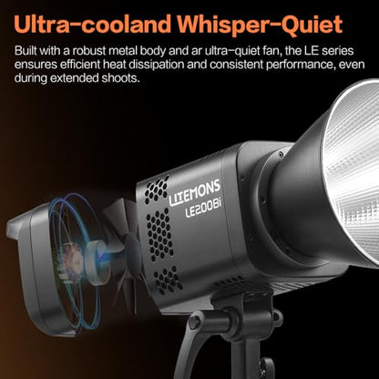 GODOX Light Kit, LE200Bi Continuous Output Lighting, Godox Lighting Kit with Quick Release Softbox, 280cm/ 9.18 FT Stand, 2800K-6500K, CRI 98+, Bluetooth/DMX Control for Studio, Filmmaking - size: Black-1Pcs Kit