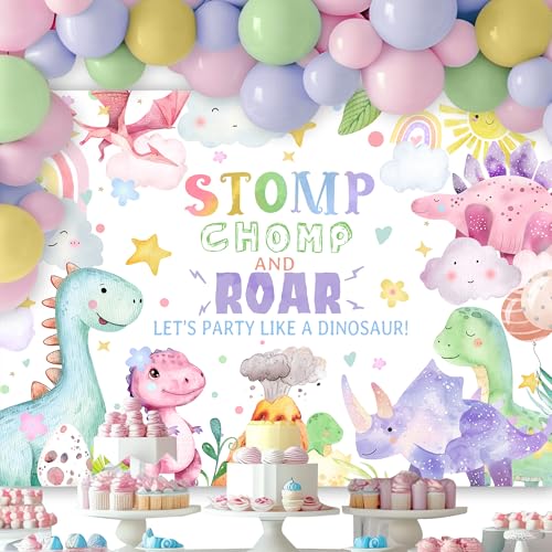 Kids Dinosaur Backdrop 7Wx5H Feet Cartoon Dino Cute Rainbow Animal Cloud Colorful Boys Girls Children Birthday Baby Shower Photography Background Decorations Photo Booth Studio Prop Fabric - color: Dinosaur Birthday, size: 7Wx5H