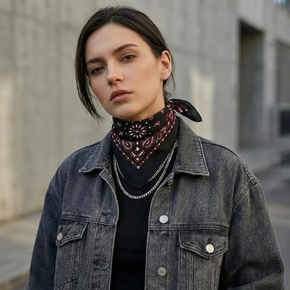 The Peacock Crew Premium Soft Cotton Bandanas Pack for Men and Women Paisley 22 x 22 inches - color: Pack of 4 Black Gothic