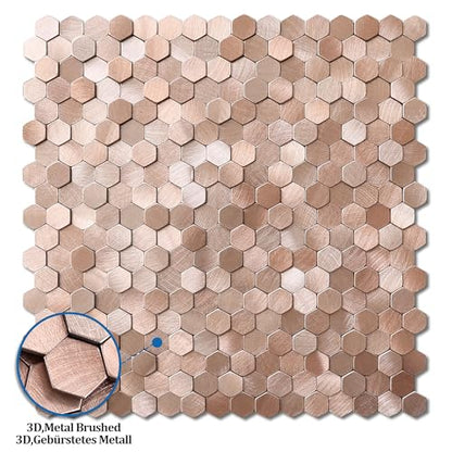 3D Metal Peel and Stick Backsplash for Kitchen,Mini Hexagon Tile Stickers Self Adhesive Wall Tiles Heat Resistant(8 Sheets,Rose Gold) - color: Rose Gold