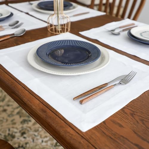 Simple&Opulence Linen Placemats Set of 4 – Hemstitched Dinner Cloth Placemats for Wedding,Party,Mothers Day,Easter – Machine Washable and Reusable 14"×19" White - color: White, size: placemat(14"×19”)