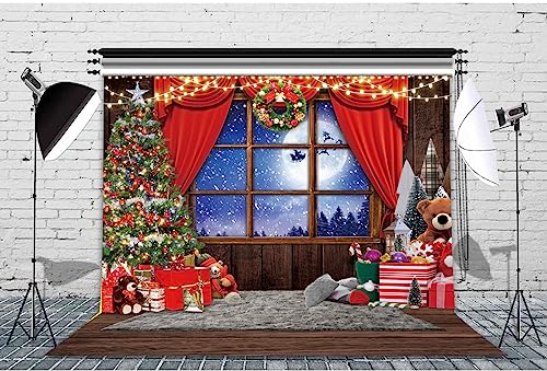 10X8FT Winter Christmas Window Backdrop Red Xmas Party Decoration Banner Studio Prop Pictures Background DH-803 - size: 10X8FT