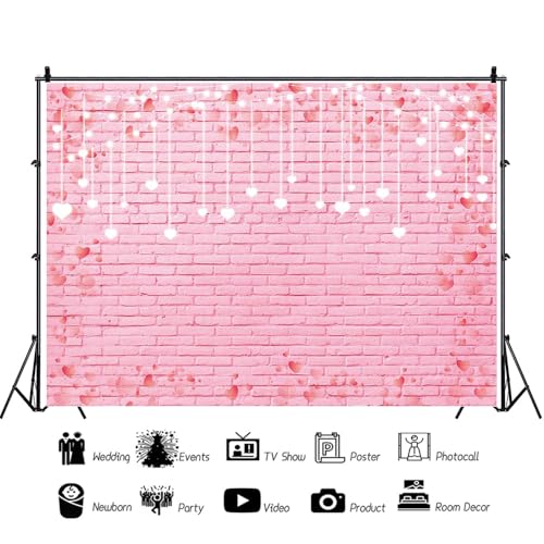 9x6ft Pink Brick Wall Backdrop Pink Love Heart Brick Texture Photography Background for Valentine's Day Bridal Shower Wedding Potrait Photo Booth Props - size: 9x6ft