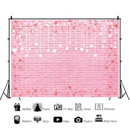 9x6ft Pink Brick Wall Backdrop Pink Love Heart Brick Texture Photography Background for Valentine's Day Bridal Shower Wedding Potrait Photo Booth Props - size: 9x6ft