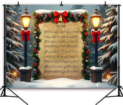 Christmas Photography Backdrop 7x5FT Winter Wonderland Xmas Music Snow Scene Photography Background Festival Party Decorations Holiday Photo Banner - color: Christmas Photography Background