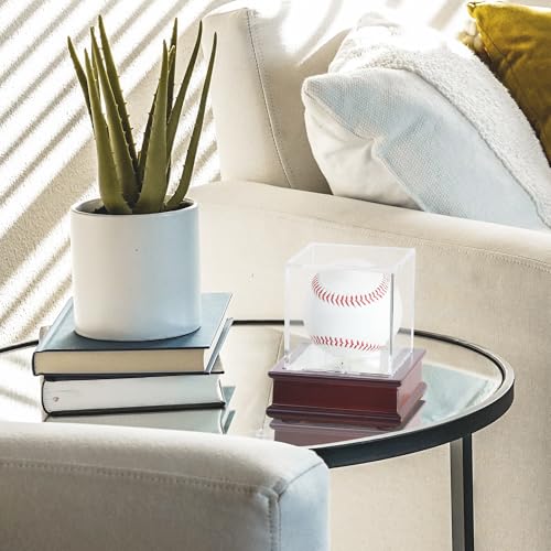 DisplayGifts Baseball Display Case Wooden Lacrosse Ball Stand 98% UV High Protection All-Sides Closure Cube for a Home Run or Autographed Ball Cherry Finish Bottom - color: Cherry
