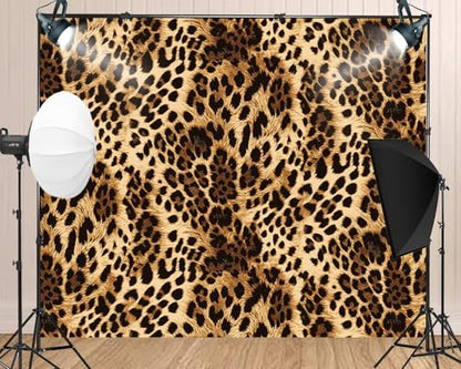 20X10ft Fabric Leopard Print Photo Backdrop Skin Pattern Cheetah Black Brown Spots Photography Backdrop for Party Decoration Photo Studio Background Props Shower Leopard Banner - size: 20X10ft