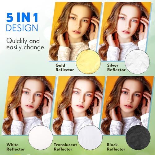 Yuntau Photography Reflector 5 in 1 Light Reflectors for Photography Collapsible Photoshoot Props with Bag for Photo Studio Lighting, Translucent, Silver, Gold, White and Black(23 Inches) - size: 23 Inches