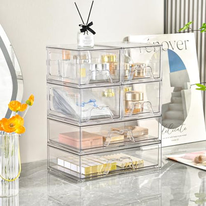 Stebopum 3 Pack Stackable Storage Drawers Clear Acrylic Organizer Makeup Bathroom Organizer and Storage for Beauty Supplies,Ideal for Vanity, Cabinet,Bathroom,Pantry Organization - style: 2 Small+1 Wide