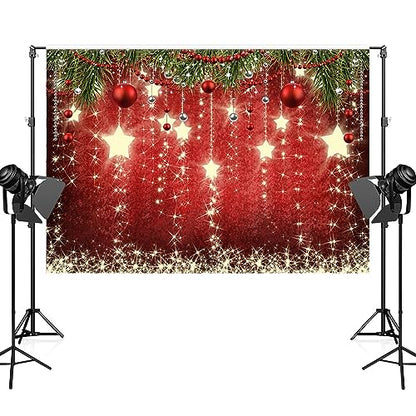 9x6ft Red Christmas Backdrop with Sparkling Stars - Perfect for Photography & Photoshoots - size: 9x6ft