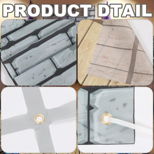 Frienda 105 Pcs Medieval Party Decorations Kit 5.9x6.6 ft Medieval Castle Backdrop Prison Fence Door Cover Fence Rug with 2 Torch Props 100 Paper Chain Brick Stone Fort for Knight Castle Photo Props - style: Medieval