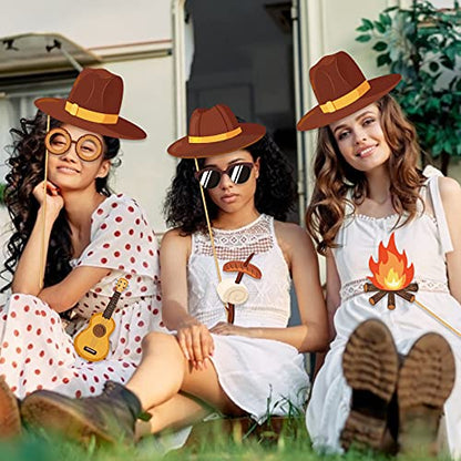 Happy Camper Party Photo Props - 25Pcs Funny Camping Selfie Props with Sticks for Camping Birthday Party Supplies,Baby Shower,Backyard Camp Out Campfire Forest Hiking Fun Adventure Party Decor
