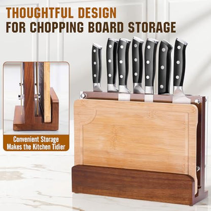 ENOKING Magnetic Knife Block with Acrylic Shield 12 x 9 Inches, Double Side Kitchen Knife Holder without Knives- Acacia Wood Universal Knife Storage Organizer with Powerful Magnet for Kitchen Counter - size: 12*9 inches